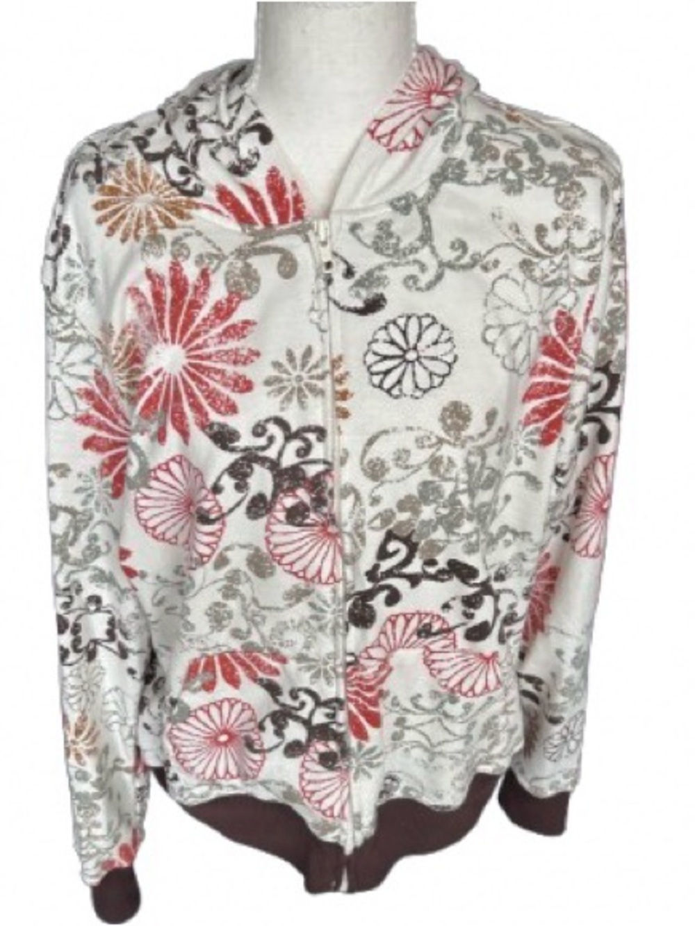 XL Floral Hoodie CATO Lightweight Sweatshirt Cotton Blend Extra Large Boho